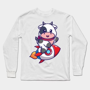 Cute cow riding rocket cartoon Long Sleeve T-Shirt